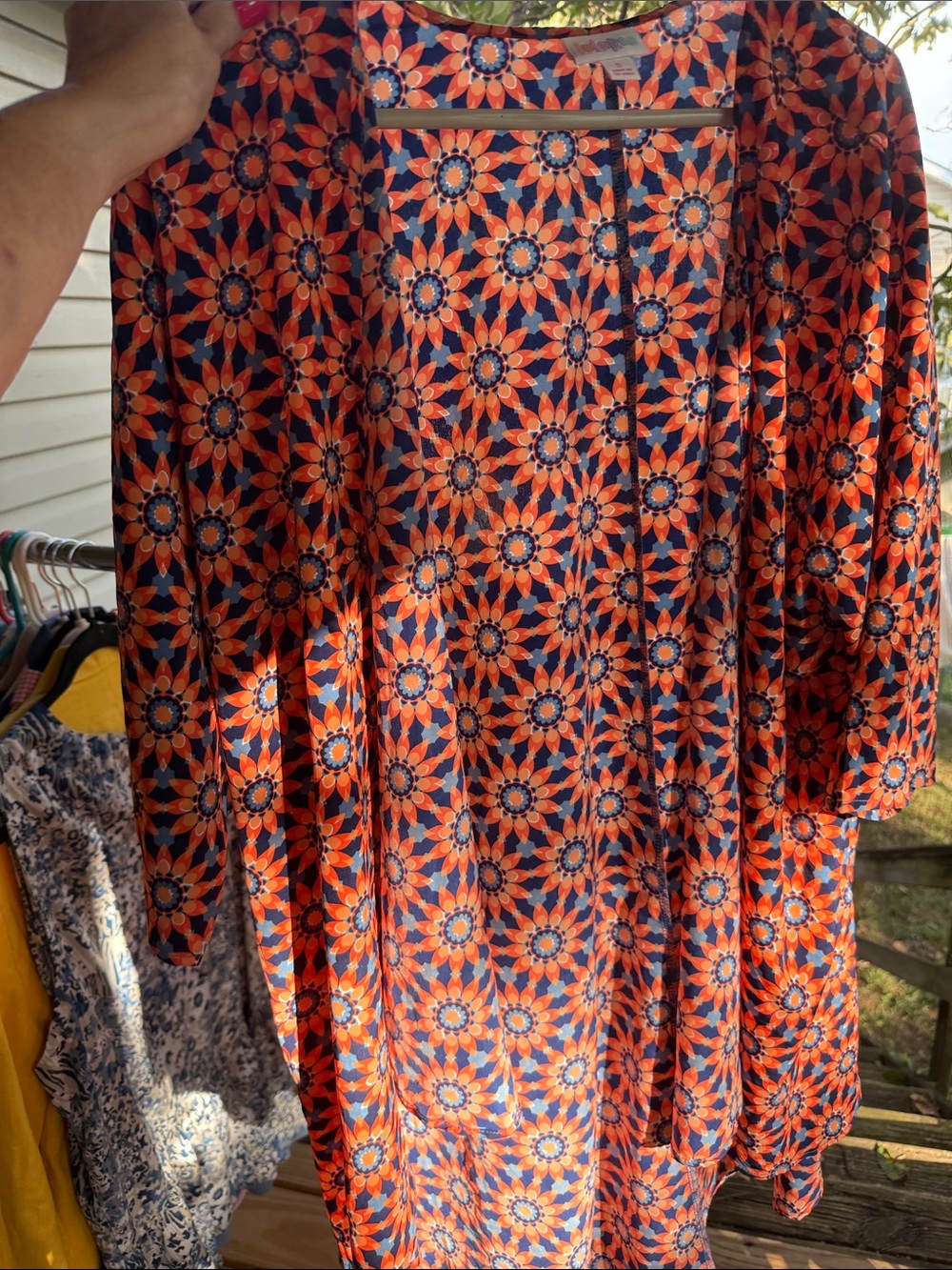 LuLaRoe Women’s Floral Sunburst Orange & Navy small tunic open top 38” long